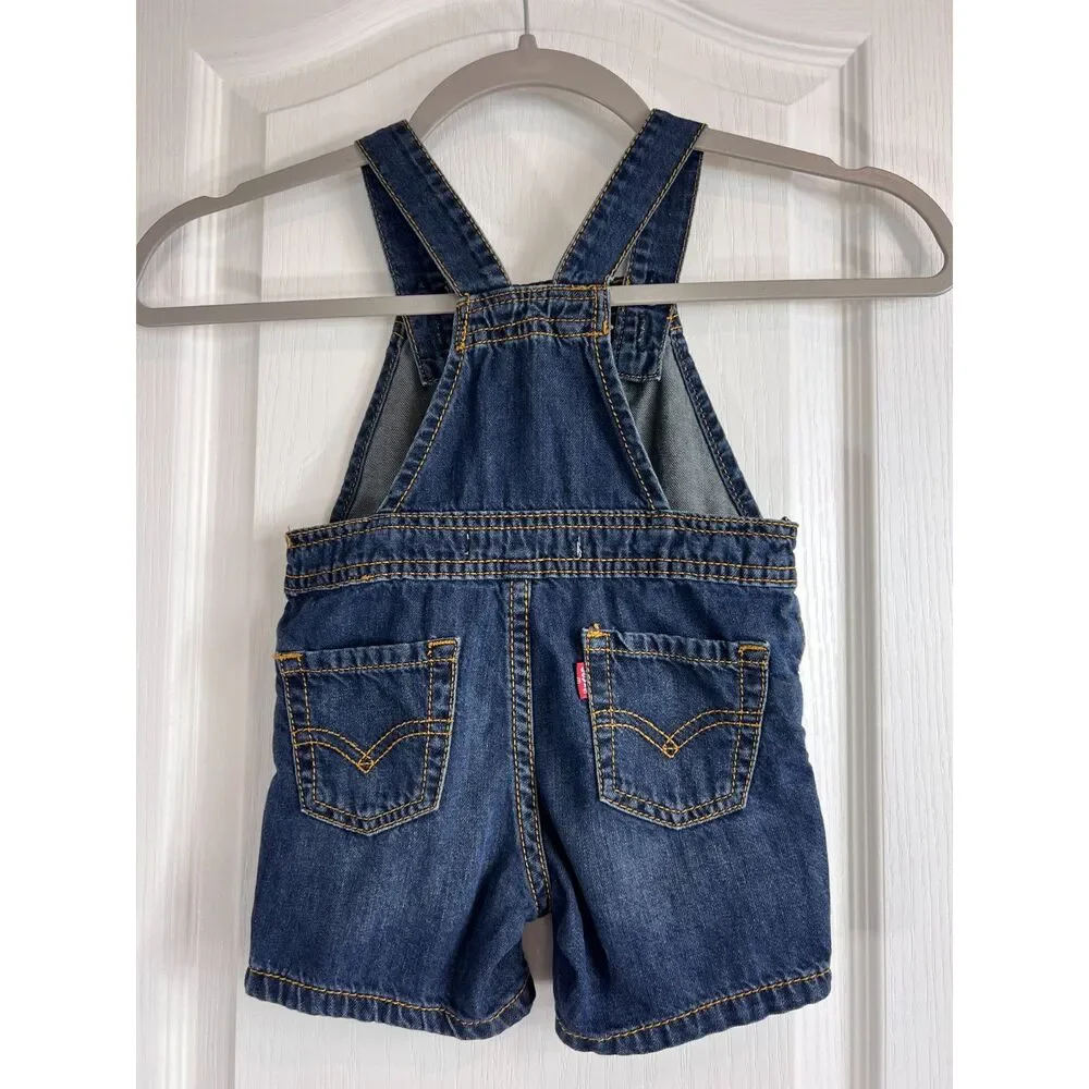 Levi's Baby Denim Overalls Shorts Dark Wash 100% Cotton Size 12 Months